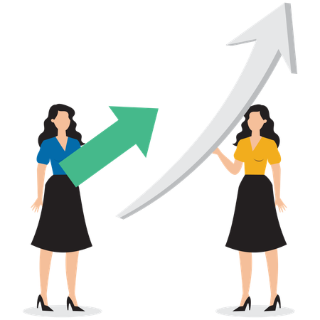 Businesswoman taking Short arrow and comparing to another businesswoman holding long arrow  Illustration