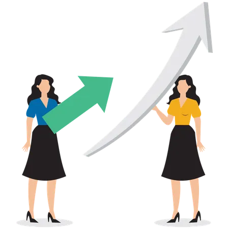 Businesswoman taking Short arrow and comparing to another businesswoman holding long arrow  Illustration