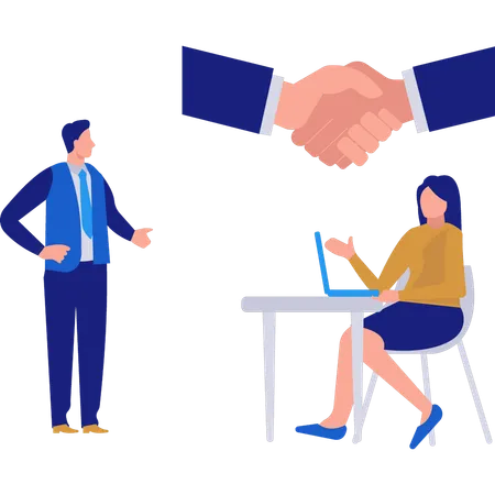 Businesswoman talking to businessman about business dealings  Illustration