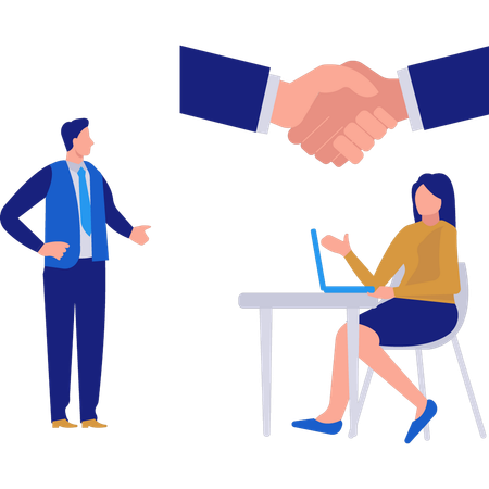 Businesswoman talking to businessman about business dealings  Illustration