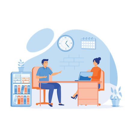 Businesswoman talking to candidate on interview  Illustration