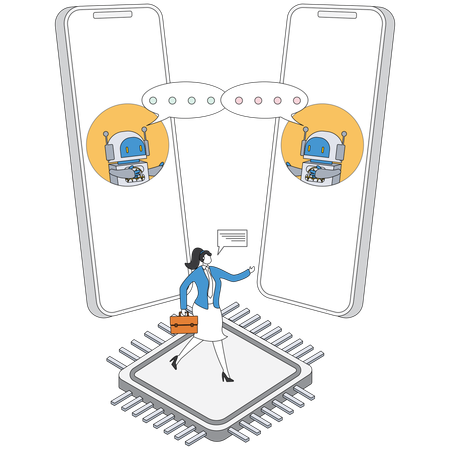 Businesswoman talking with chatbot  Illustration