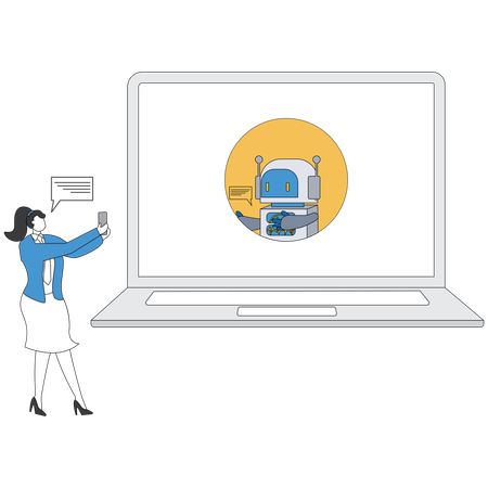 Businesswoman talking with online chatbot  Illustration