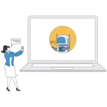 Businesswoman talking with online chatbot  Illustration