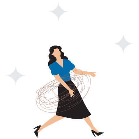 Businesswoman tangled in wire  Illustration