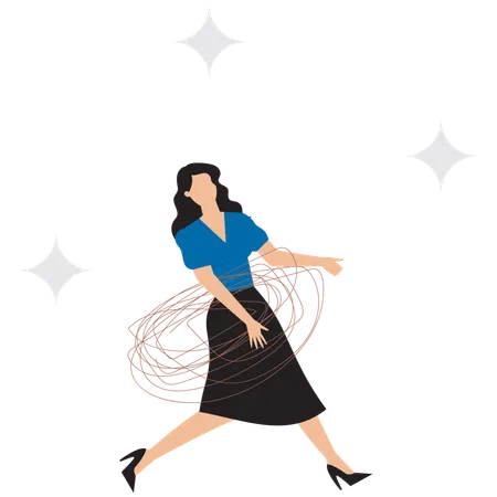 Businesswoman tangled in wire  Illustration