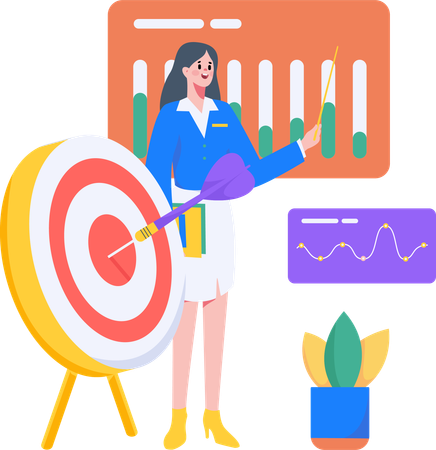 Businesswoman targeting business goals  Illustration