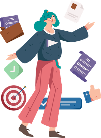 Businesswoman targeting business goals  Illustration