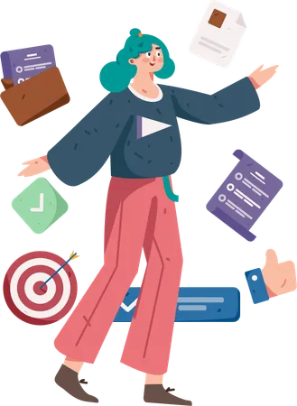 Businesswoman targeting business goals  Illustration