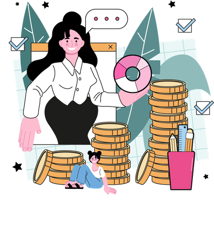 Businesswoman targets business finances  Illustration