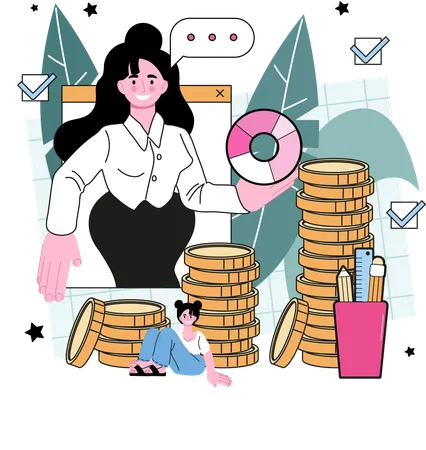 Businesswoman targets business finances  Illustration