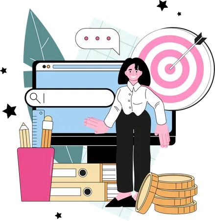 Businesswoman targets business goals  Illustration