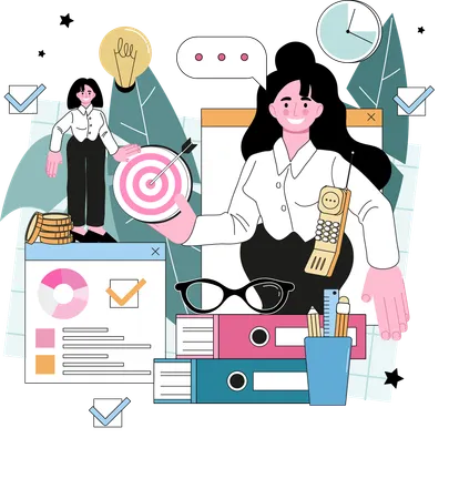 Businesswoman targets business goals  Illustration