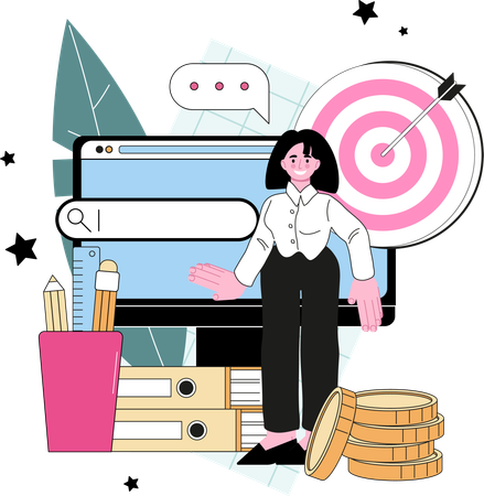 Businesswoman targets business goals  Illustration