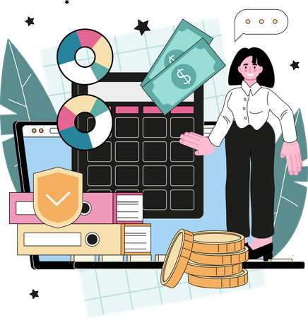 Businesswoman targets financial aim  Illustration