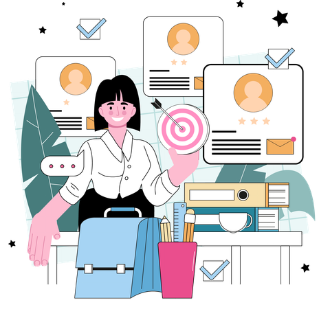 Businesswoman targets new employee  Illustration