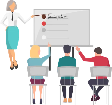 Businesswoman teacher giving employee people business lecture  Illustration