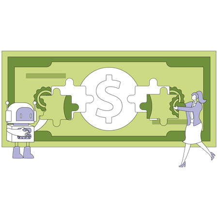 Businesswoman technology advance paper currency  Illustration