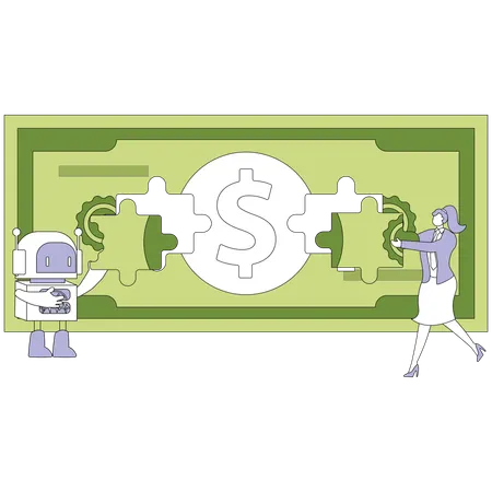 Businesswoman technology advance paper currency  Illustration