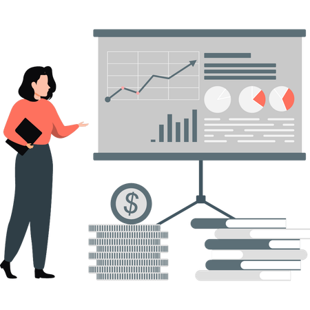 Businesswoman telling about business graph in conference  Illustration