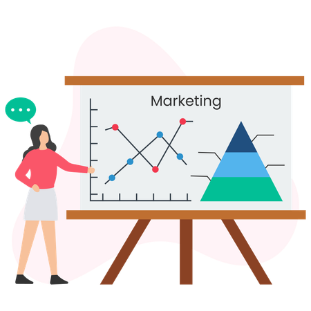 Businesswoman telling about marketing graph  Illustration