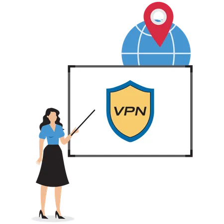 Businesswoman telling about use of VPN  Illustration