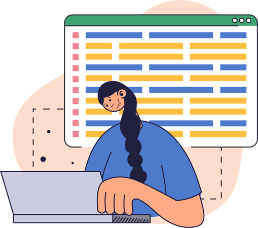 Businesswoman tests software against malware  Illustration