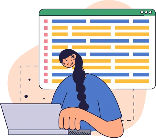 Businesswoman tests software against malware  Illustration