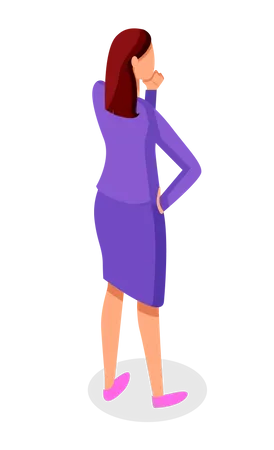 Businesswoman Thinking Standing Back Thoughtful Woman Wearing Office Jacket And Skirt Cartoon Character In Flat Style Office Worker Analysing Info Isolated Employee Avatar Manager Consultant Illustration
