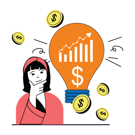 Businesswoman thinking about financial idea  Illustration