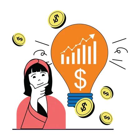 Businesswoman thinking about financial idea  Illustration