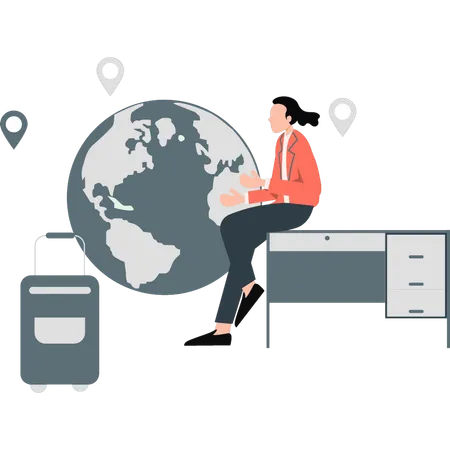 Businesswoman thinking about offices trip location  Illustration