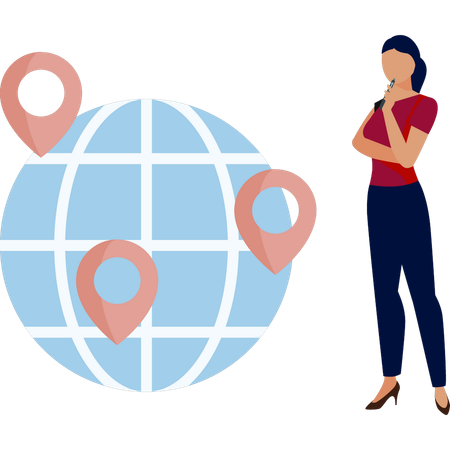 Businesswoman thinking bout global location  Illustration