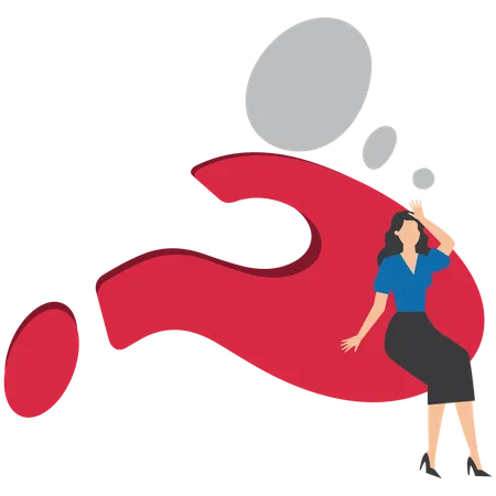 Businesswoman thinking with big question mark  Illustration