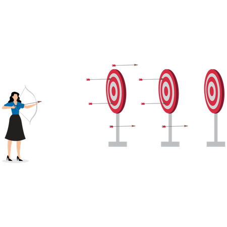 Businesswoman Throwing Arrow at Target Aiming for Big Goals  Illustration