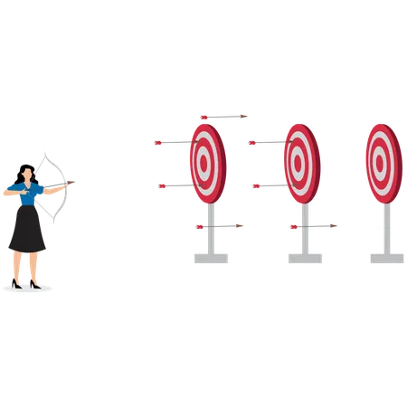 Businesswoman Throwing Arrow at Target Aiming for Big Goals  Illustration