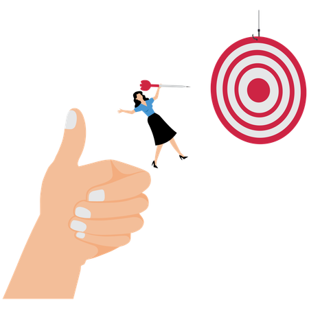 Businesswoman throwing dart on business target  Illustration