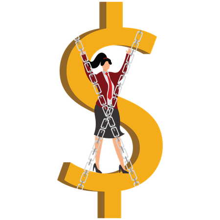 Businesswoman tied up with chains  Illustration