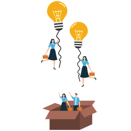Businesswoman to fly outside the box  Illustration