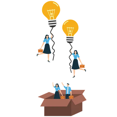 Businesswoman to fly outside the box  Illustration