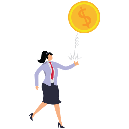 Businesswoman tosses large coin  Illustration