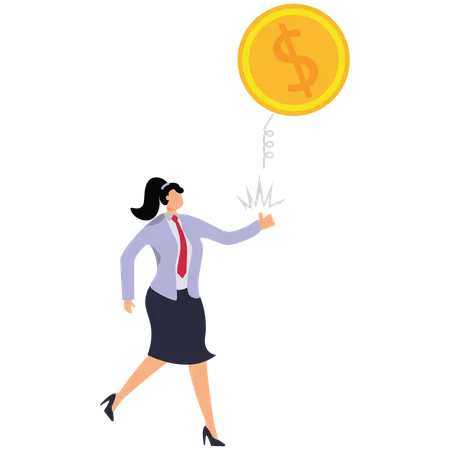 Businesswoman tosses large coin  Illustration