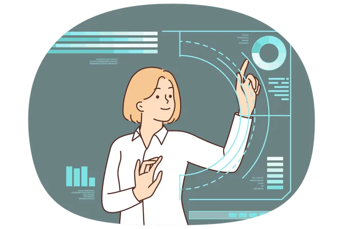 Businesswoman touches holographic dashboard  Illustration