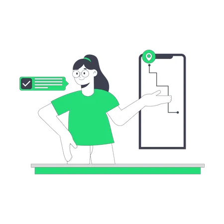 Businesswoman tracking parcel delivery  Illustration