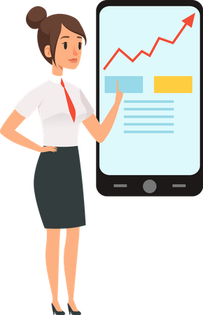 Businesswoman trading in mobile  Illustration