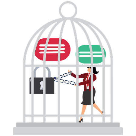 Businesswoman trapped in cage  Illustration