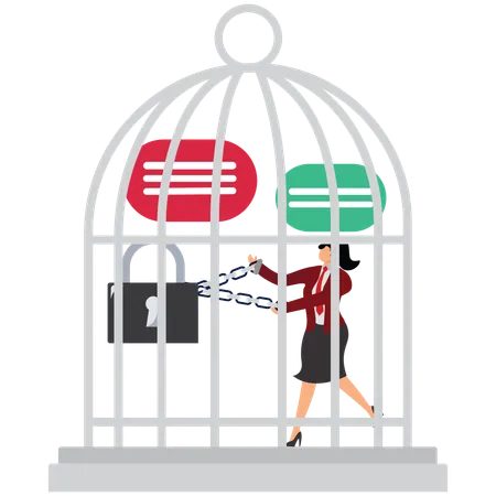 Businesswoman trapped in cage  Illustration