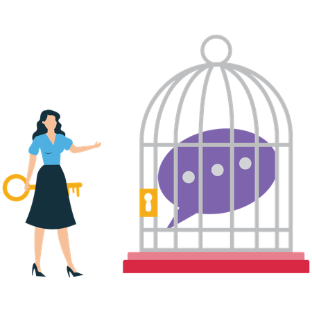 Businesswoman trapped in Speech bubble  Illustration