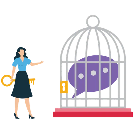 Businesswoman trapped in Speech bubble  Illustration