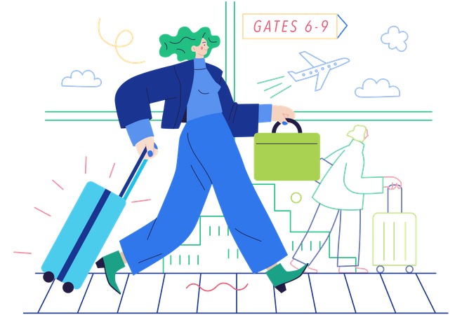 Businesswoman travelling through flight Illustration